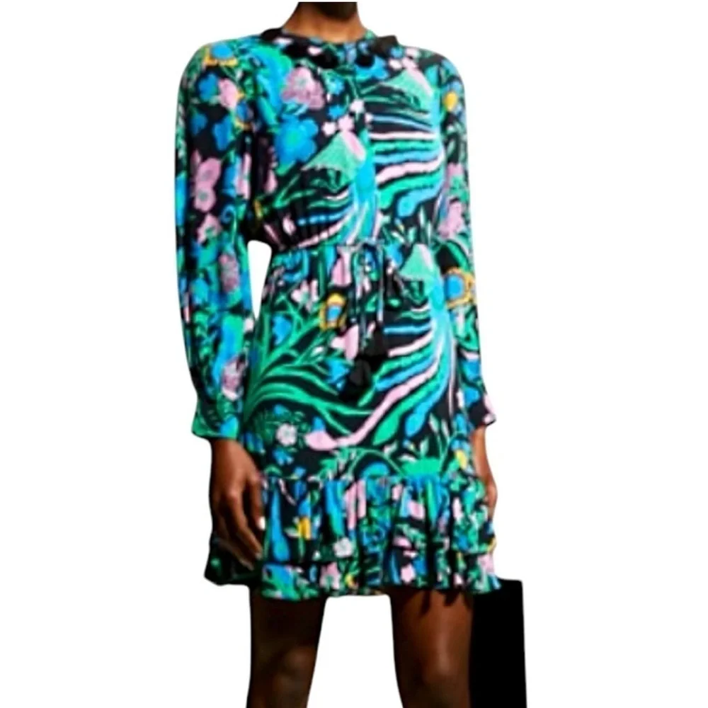 Figue Dress Ella Tassel Tiered Ruffle Mini in Floral Birdsong Print